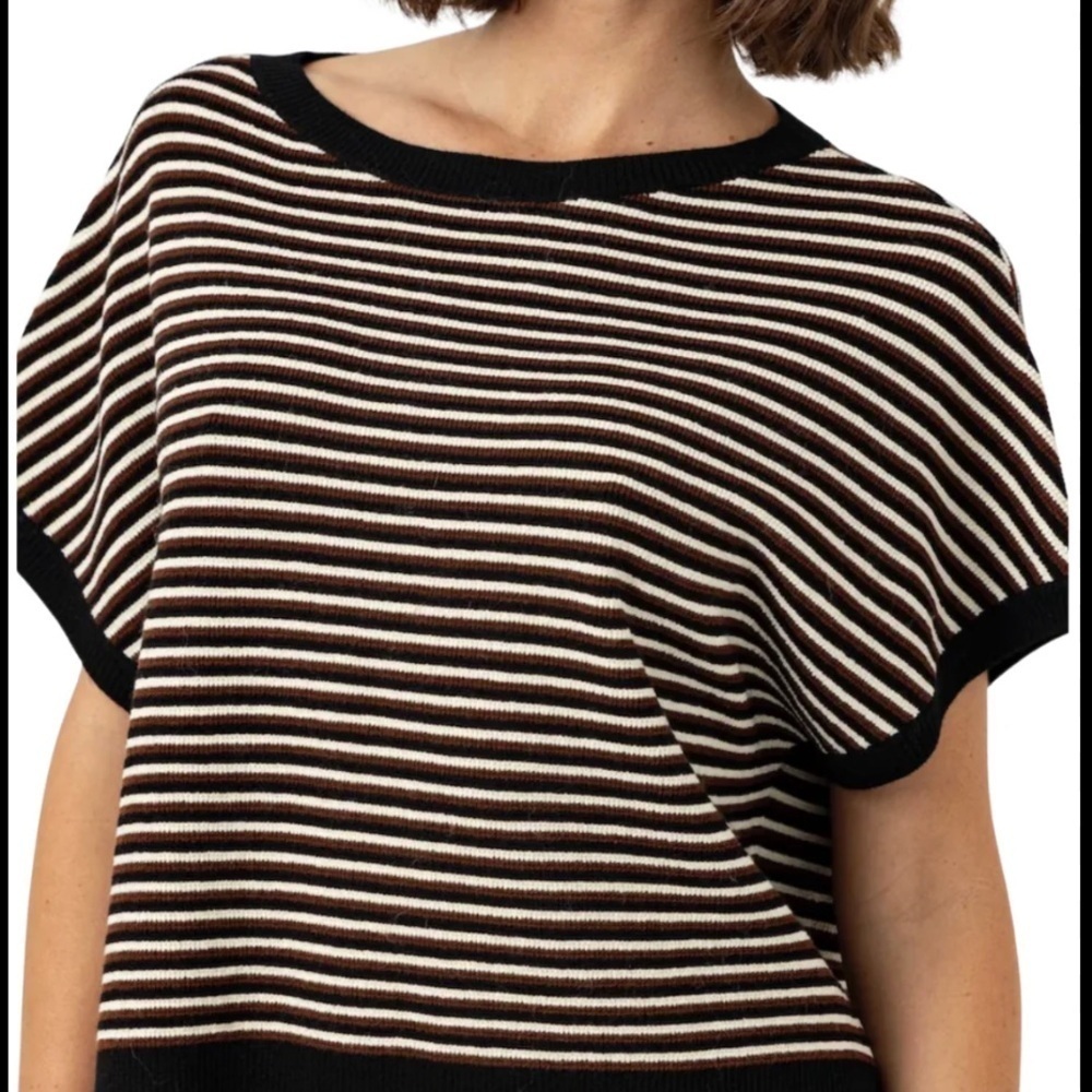 Premise Black Tan Cream T Shirt Sweater Zip Back Lightweight Size Large - Picture 1 of 7